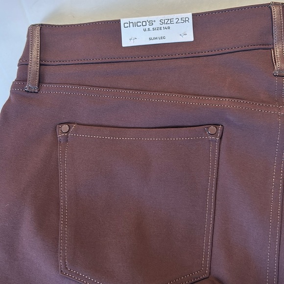 Chico’s Pants 14R (2.5R) Faux Leather Front Ponte Back Slim Leg in brown NWT - Picture 9 of 9